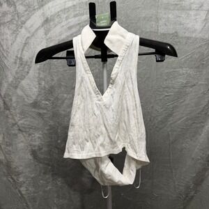 H&M Divided White Ribbed Collar Halter Neck Crop Top Women's XS